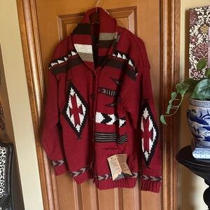 NWT Women’s  Red Patterned Cardigan/Coat Sweater, size Large
